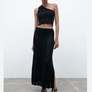 Zara Asymmetrical Pointelle Knit Top and Skirt